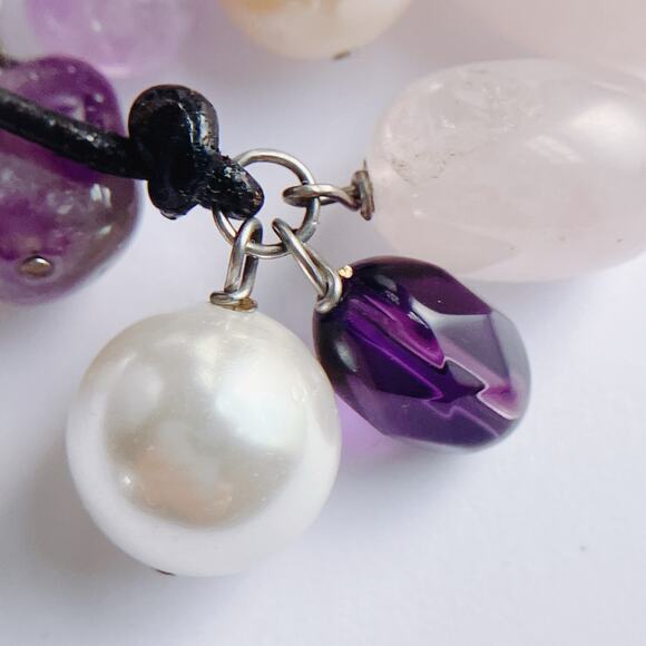 VTG Pendant Necklace 17" Gemstone Amethyst Rose Quartz Freshwater Pearl Cluster - Picture 4 of 14